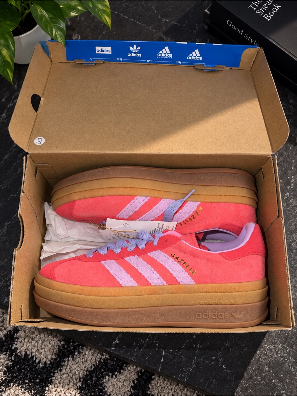 adidas Gazelle Platform Sneakers in Coral Pink with Light Pink Stripes